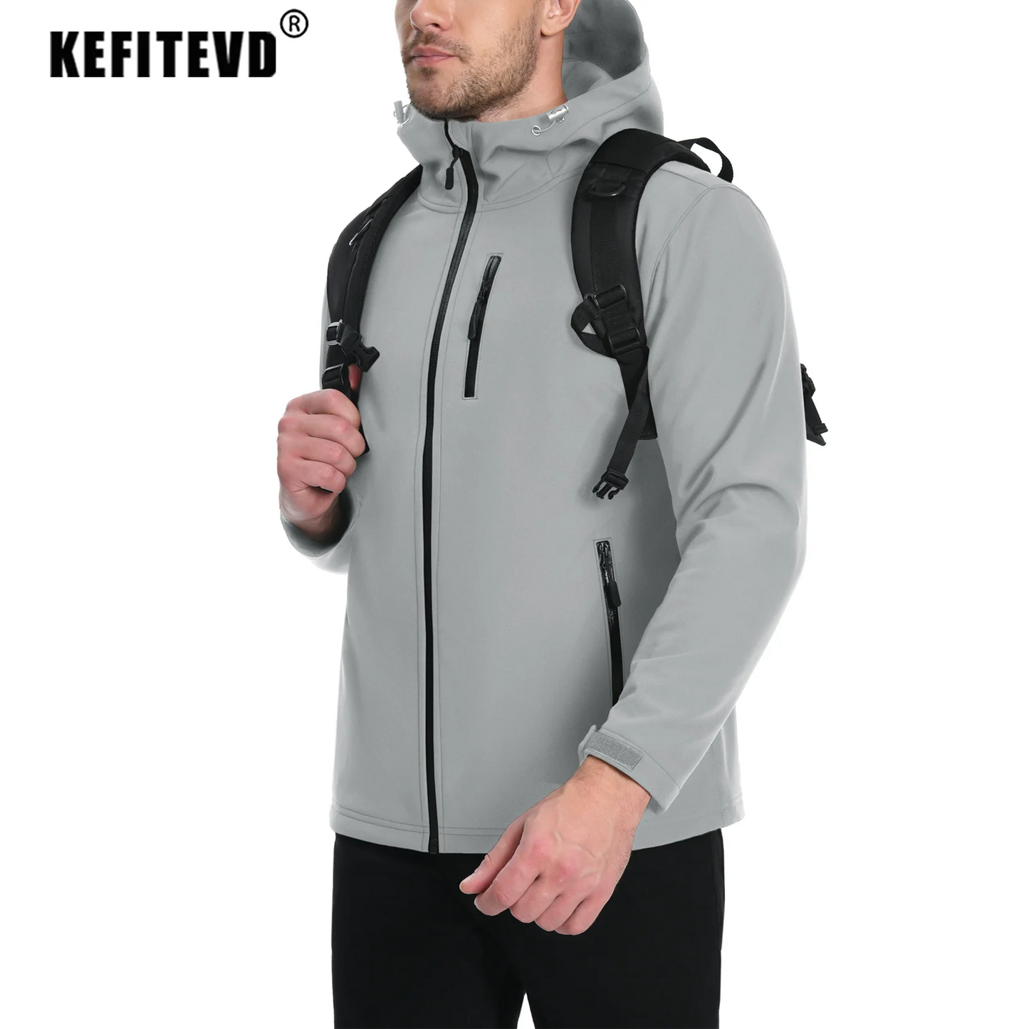 Men's Waterproof Hooded Jacket – Soft Shell, Fleece-Lined Coat for Spring and Autumn, Windbreaker for Outdoor Activities, Hiking, and Fishing
