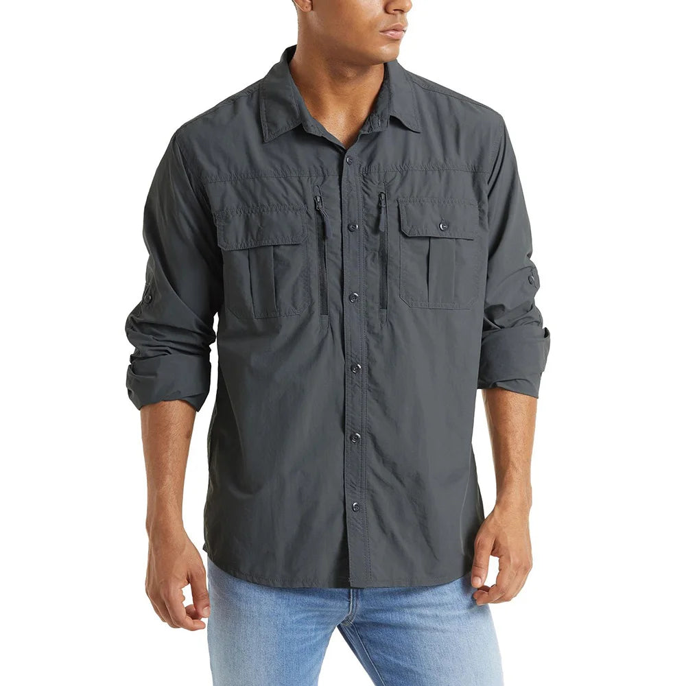 Men's Long Sleeve Shirt - Breathable Hiking, Camping & Work Shirt with Chest Pockets