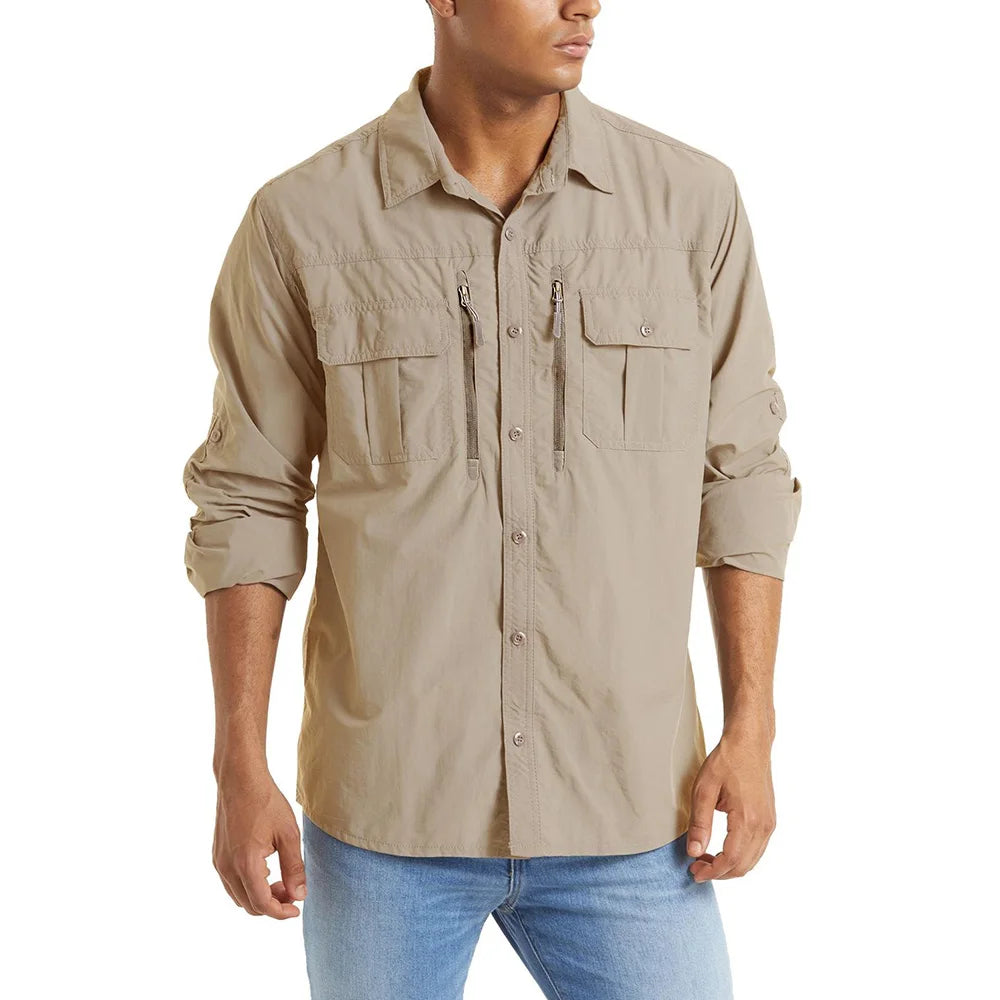 Men's Long Sleeve Shirt - Breathable Hiking, Camping & Work Shirt with Chest Pockets