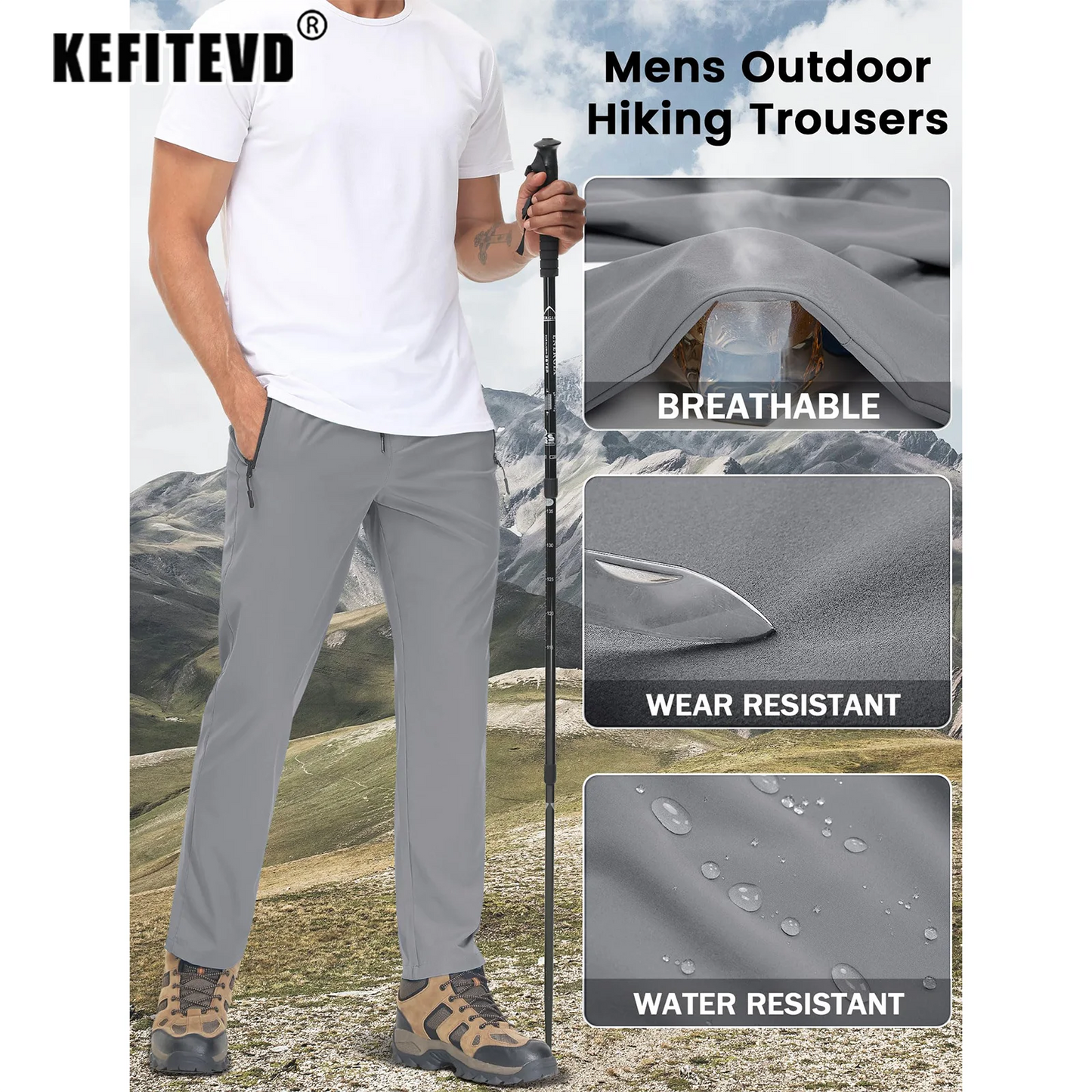 Men's 4-Season Hiking Pants – Quick-Dry, Lightweight Outdoor Trousers for Running, Jogging, Camping, and Sports with Zipper Pockets