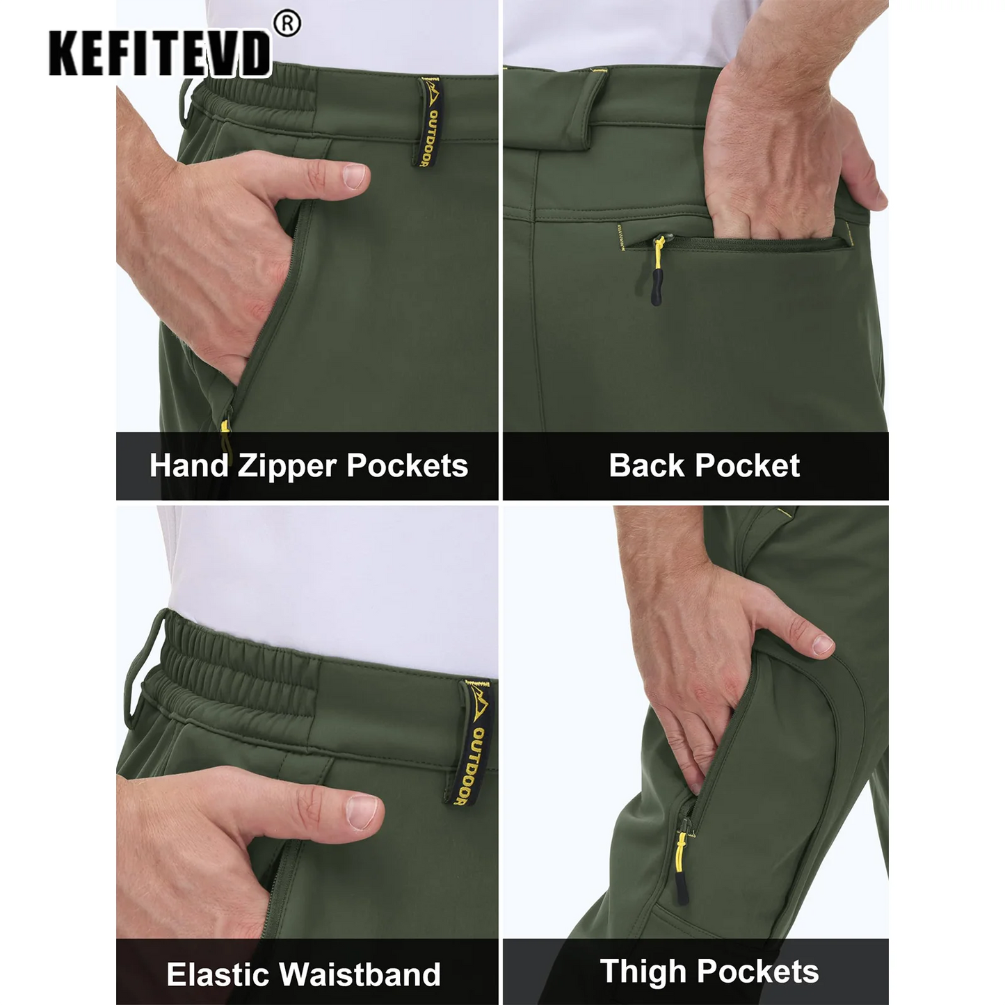 Men's Winter Soft Shell Ski Pants – Waterproof, Fleece-Lined, and Windproof Thermal Trousers for Outdoor Activities, Hiking, and Camping