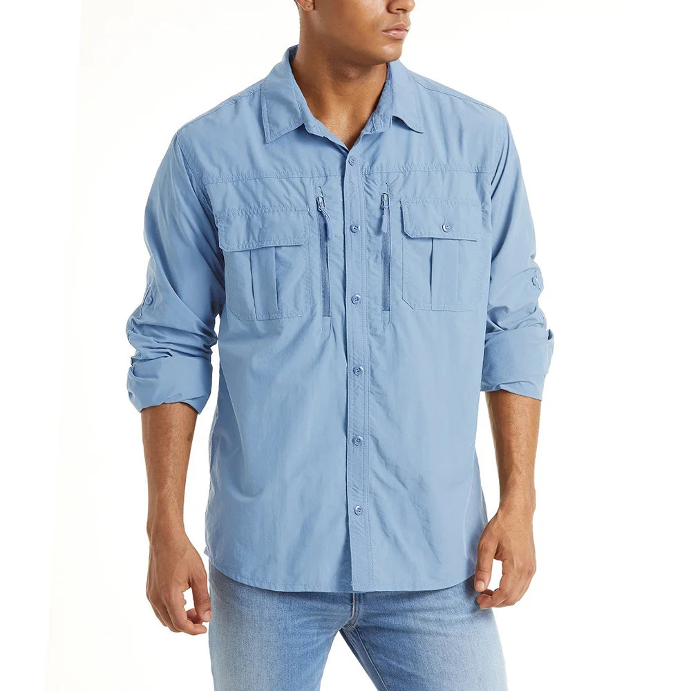 Men's Long Sleeve Shirt - Breathable Hiking, Camping & Work Shirt with Chest Pockets