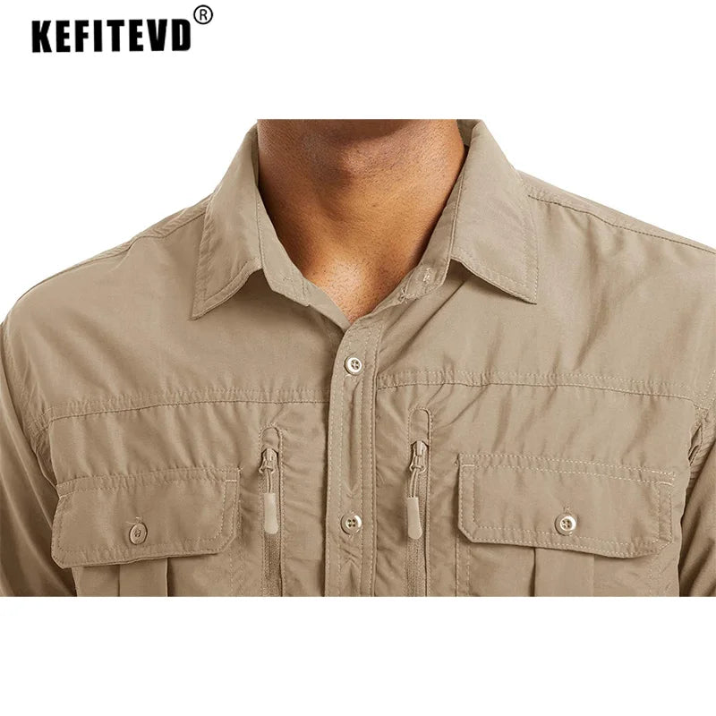 Men's Long Sleeve Shirt - Breathable Hiking, Camping & Work Shirt with Chest Pockets