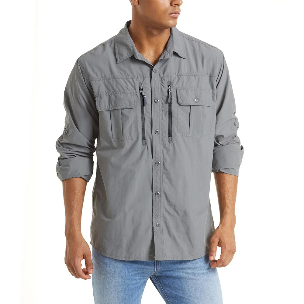 Men's Long Sleeve Shirt - Breathable Hiking, Camping & Work Shirt with Chest Pockets