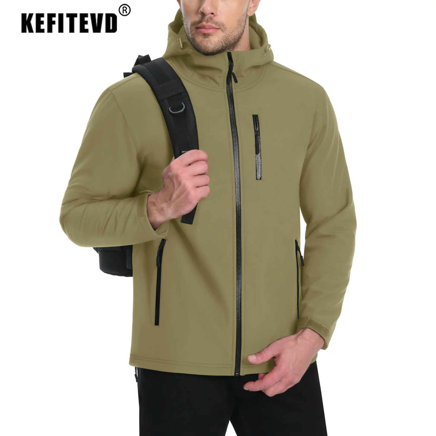 Men's Waterproof Hooded Jacket – Soft Shell, Fleece-Lined Coat for Spring and Autumn, Windbreaker for Outdoor Activities, Hiking, and Fishing