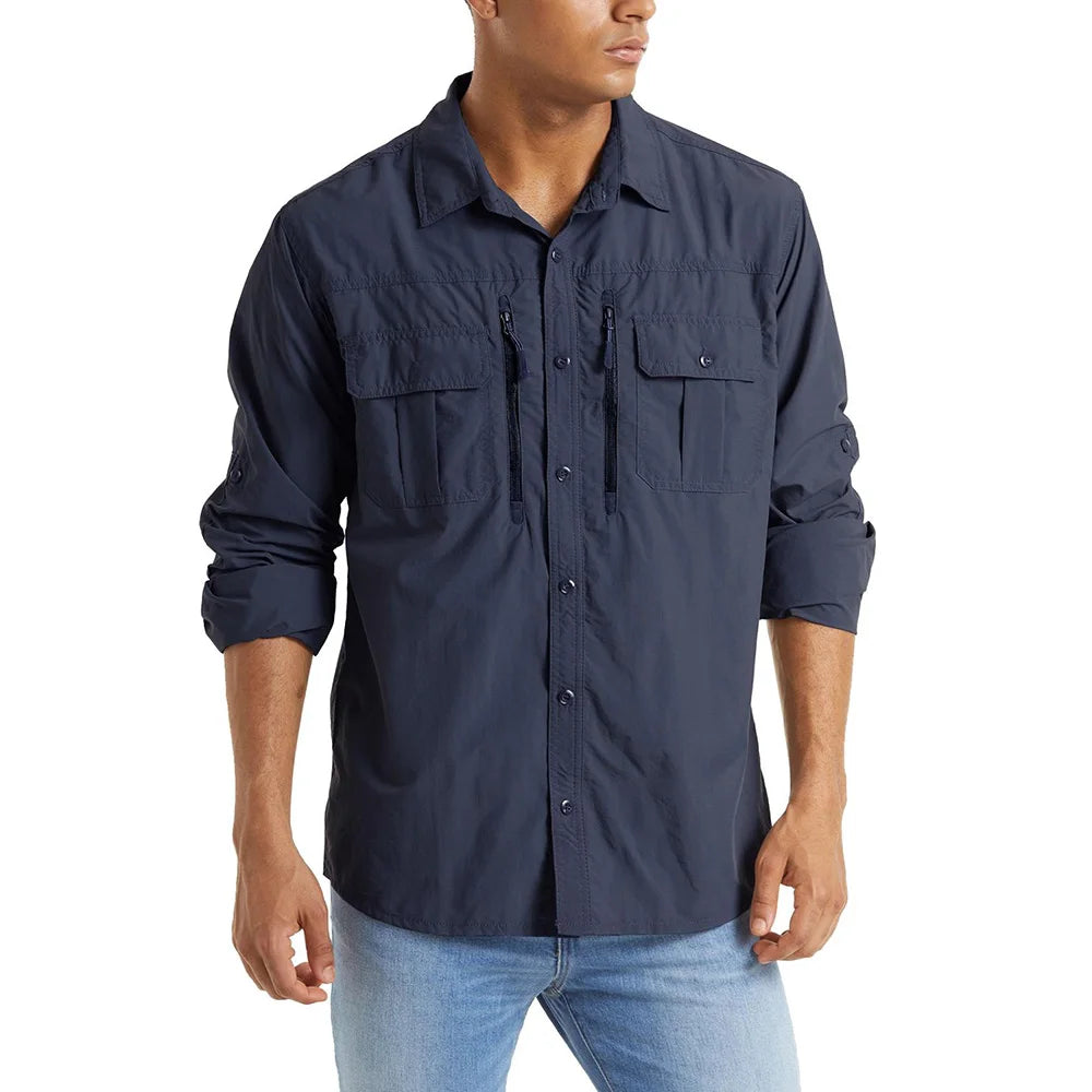 Men's Long Sleeve Shirt - Breathable Hiking, Camping & Work Shirt with Chest Pockets