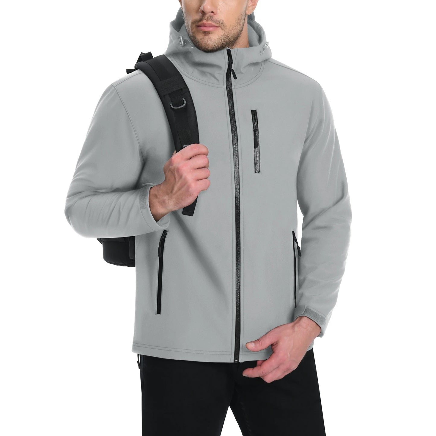 Men's Waterproof Hooded Jacket – Soft Shell, Fleece-Lined Coat for Spring and Autumn, Windbreaker for Outdoor Activities, Hiking, and Fishing