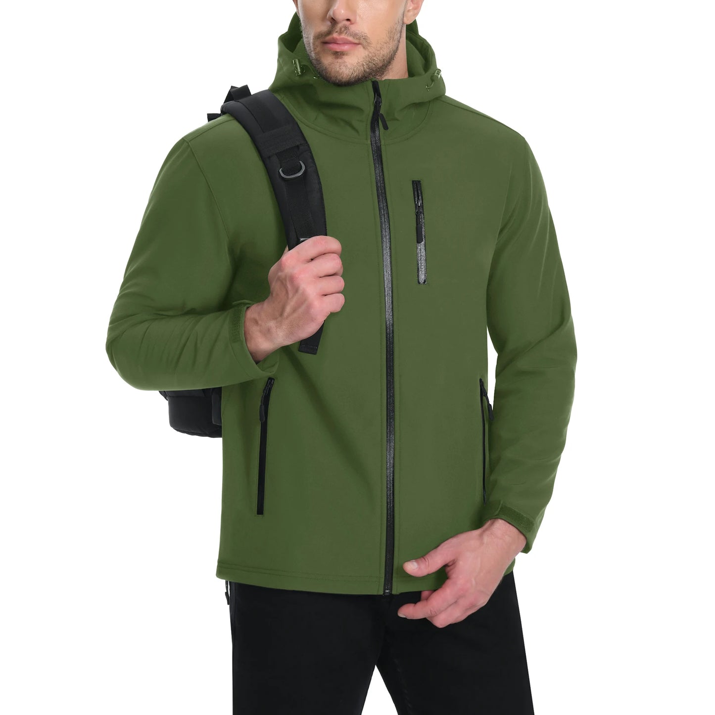 Men's Waterproof Hooded Jacket – Soft Shell, Fleece-Lined Coat for Spring and Autumn, Windbreaker for Outdoor Activities, Hiking, and Fishing