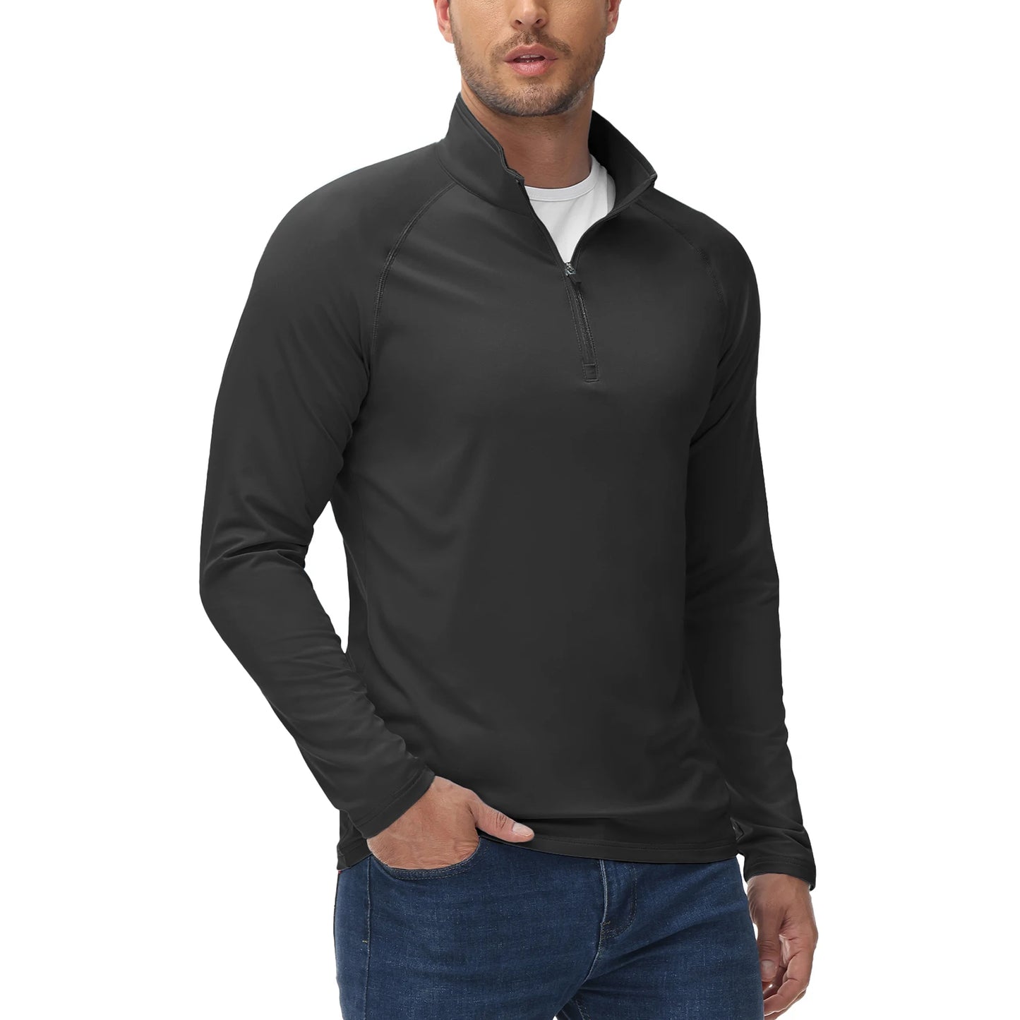 Men's Spring Soft Fleece-Lined Sweatshirt – Long Sleeve 1/4 Zip Thermal Shirt for Workout, Hiking, and Casual Wear