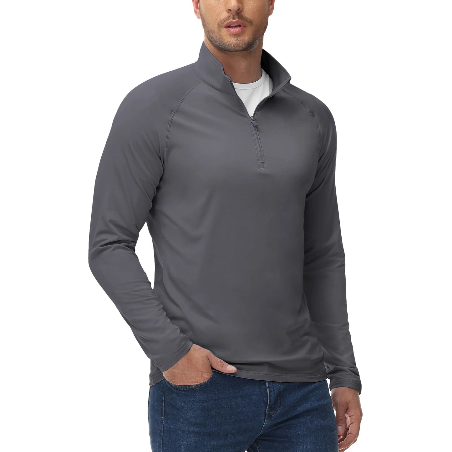 Men's Spring Soft Fleece-Lined Sweatshirt – Long Sleeve 1/4 Zip Thermal Shirt for Workout, Hiking, and Casual Wear