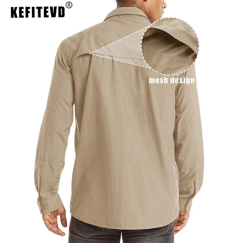 Men's Long Sleeve Shirt - Breathable Hiking, Camping & Work Shirt with Chest Pockets