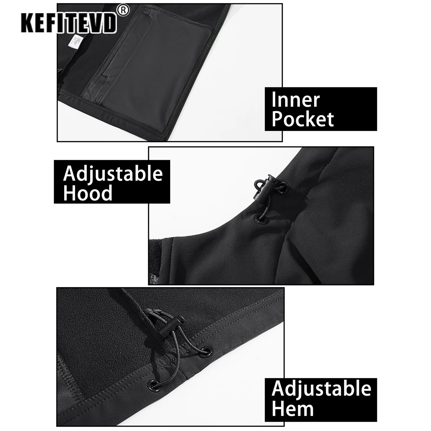 Men's Waterproof Hooded Jacket – Soft Shell, Fleece-Lined Coat for Spring and Autumn, Windbreaker for Outdoor Activities, Hiking, and Fishing