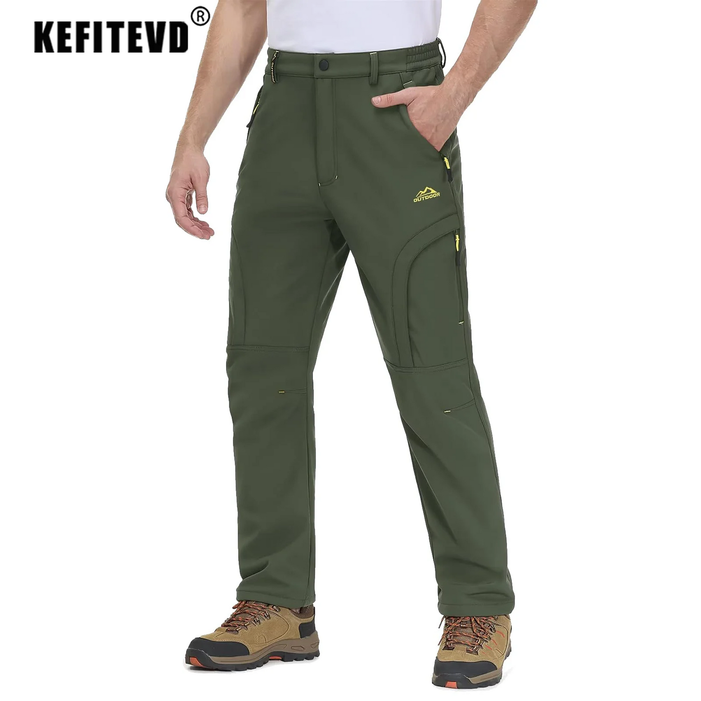 Men's Winter Soft Shell Ski Pants – Waterproof, Fleece-Lined, and Windproof Thermal Trousers for Outdoor Activities, Hiking, and Camping