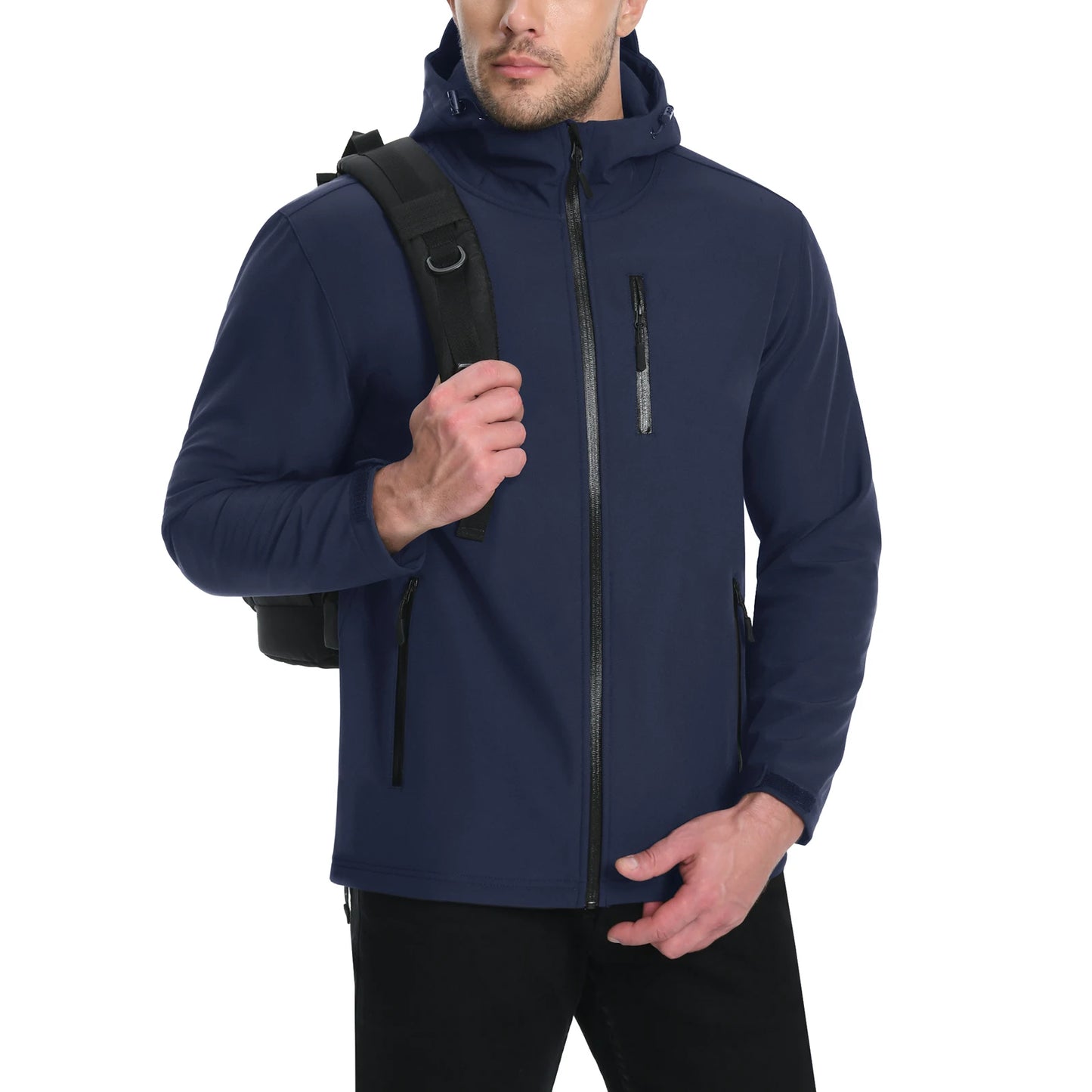 Men's Waterproof Hooded Jacket – Soft Shell, Fleece-Lined Coat for Spring and Autumn, Windbreaker for Outdoor Activities, Hiking, and Fishing