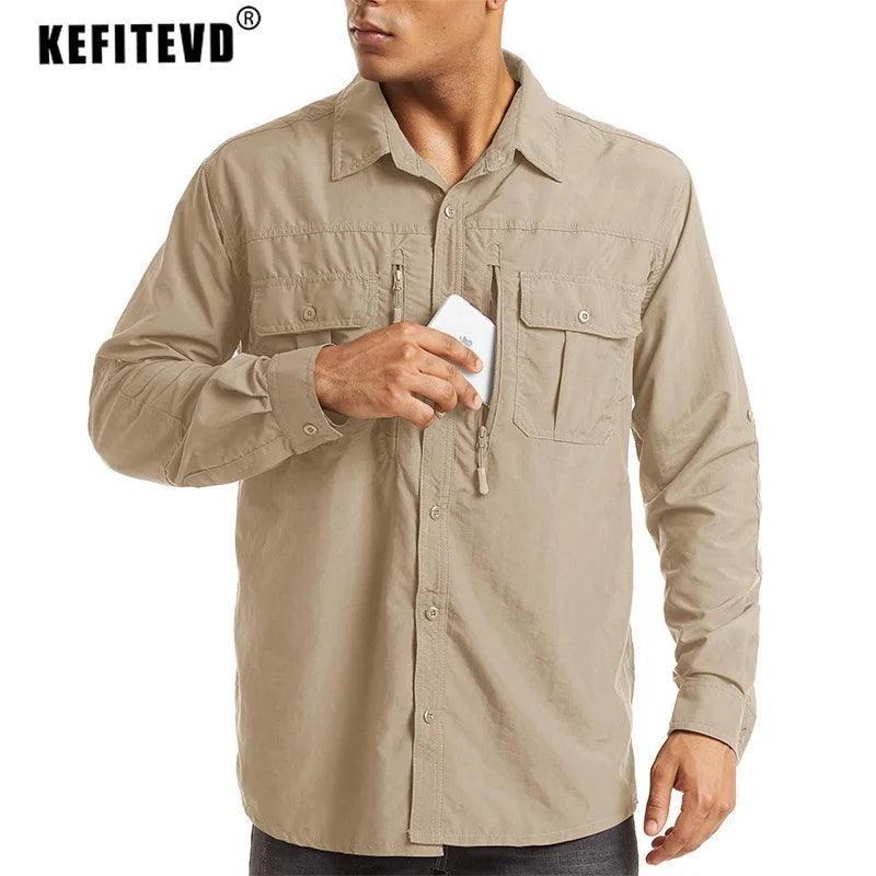 Men's Long Sleeve Shirt - Breathable Hiking, Camping & Work Shirt with Chest Pockets