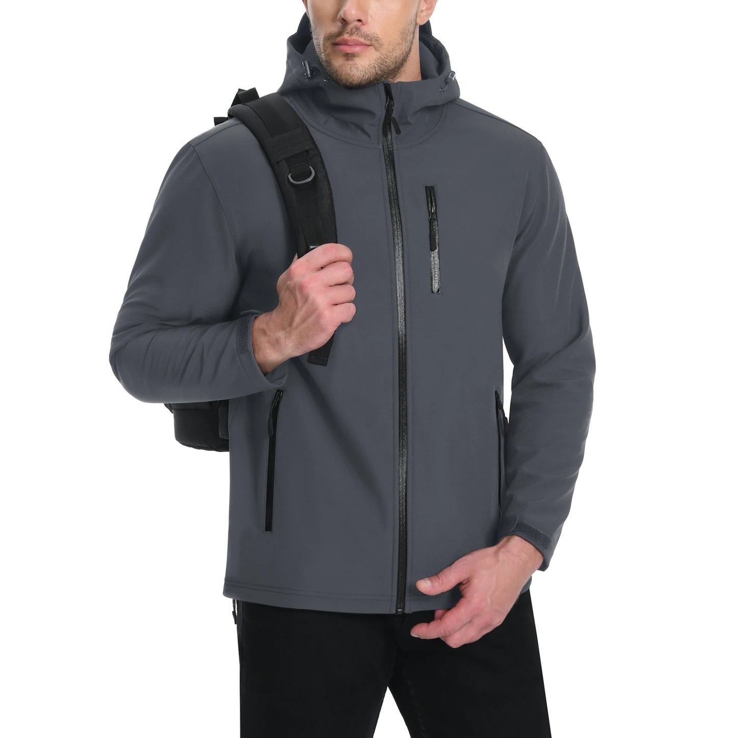 Men's Waterproof Hooded Jacket – Soft Shell, Fleece-Lined Coat for Spring and Autumn, Windbreaker for Outdoor Activities, Hiking, and Fishing
