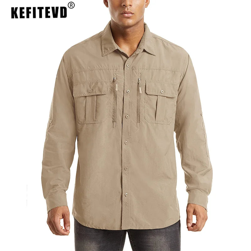 Men's Long Sleeve Shirt - Breathable Hiking, Camping & Work Shirt with Chest Pockets