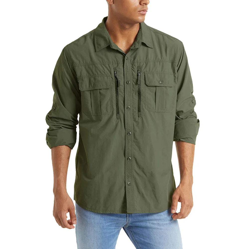 Men's Long Sleeve Shirt - Breathable Hiking, Camping & Work Shirt with Chest Pockets