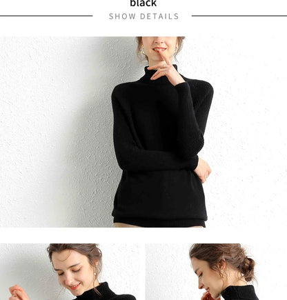 Women Turtleneck Merino Wool Cashmere Sweater Long Sleeves