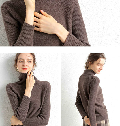 Women Turtleneck Merino Wool Cashmere Sweater Long Sleeves