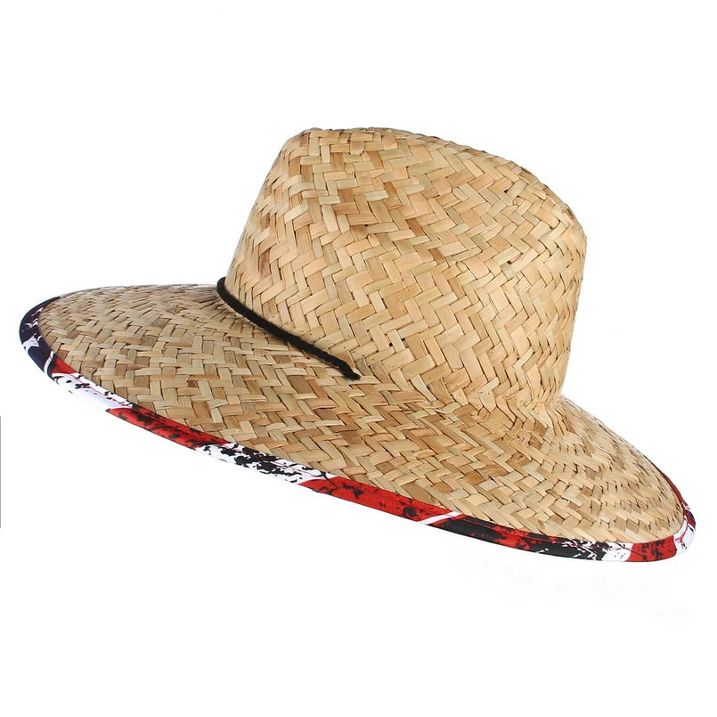 GEMVIE Wide Brim Flag Lifeguard Straw Hat For Summer