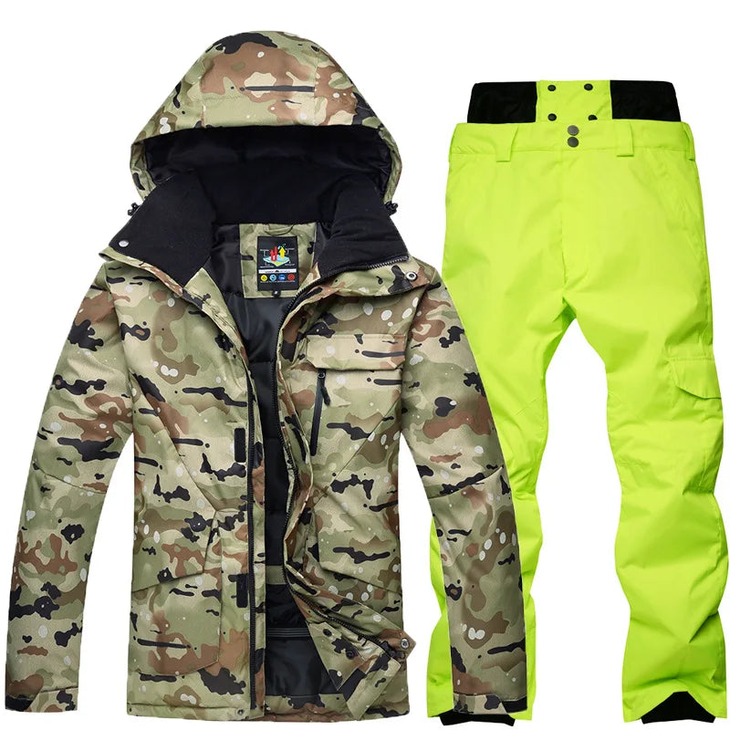 New Mens Camouflage Ski Suit Waterproof Breathable Set