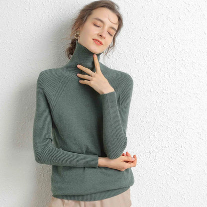 Women Turtleneck Merino Wool Cashmere Sweater Long Sleeves