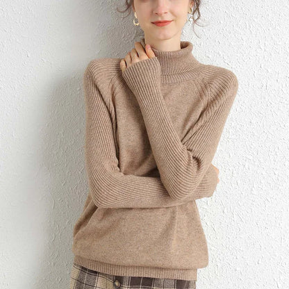 Women Turtleneck Merino Wool Cashmere Sweater Long Sleeves