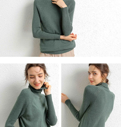 Women Turtleneck Merino Wool Cashmere Sweater Long Sleeves