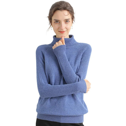 Women Turtleneck Merino Wool Cashmere Sweater Long Sleeves