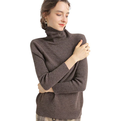 Women Turtleneck Merino Wool Cashmere Sweater Long Sleeves