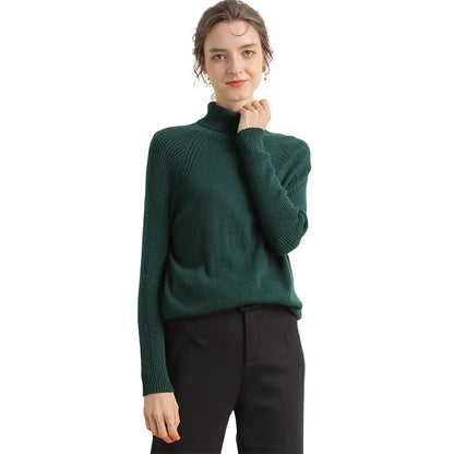 Women Turtleneck Merino Wool Cashmere Sweater Long Sleeves