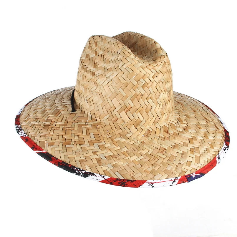 GEMVIE Wide Brim Flag Lifeguard Straw Hat For Summer