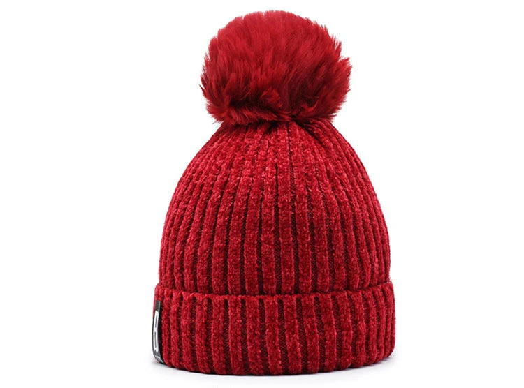 Winter Hats for Woman Chenille Ball Knitted Beanie Cap