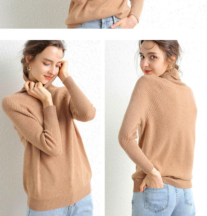 Women Turtleneck Merino Wool Cashmere Sweater Long Sleeves