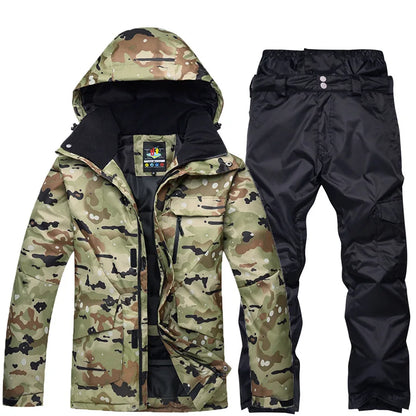 New Mens Camouflage Ski Suit Waterproof Breathable Set