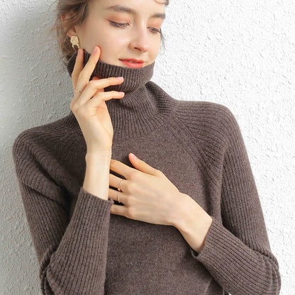 Women Turtleneck Merino Wool Cashmere Sweater Long Sleeves