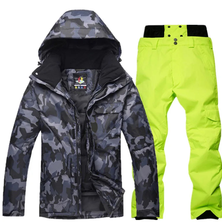 New Mens Camouflage Ski Suit Waterproof Breathable Set