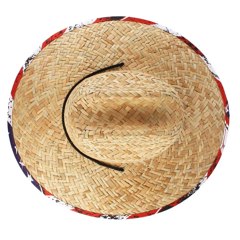 GEMVIE Wide Brim Flag Lifeguard Straw Hat For Summer