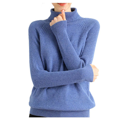 Women Turtleneck Merino Wool Cashmere Sweater Long Sleeves