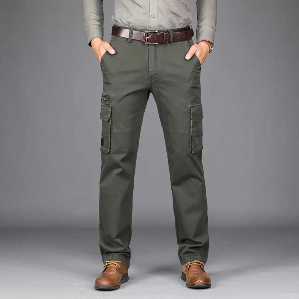 Trendy Men Cargo Pants Multi Pockets Cotton Loose Baggy