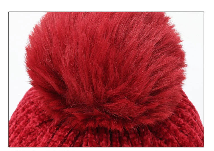 Winter Hats for Woman Chenille Ball Knitted Beanie Cap