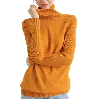 Women Turtleneck Merino Wool Cashmere Sweater Long Sleeves