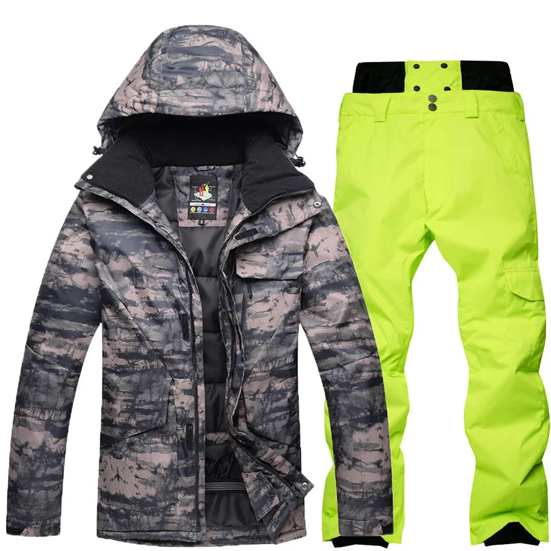 New Mens Camouflage Ski Suit Waterproof Breathable Set