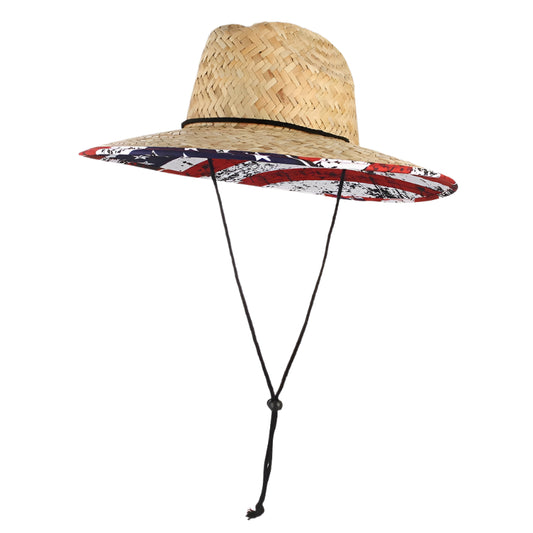 GEMVIE Wide Brim Flag Lifeguard Straw Hat For Summer