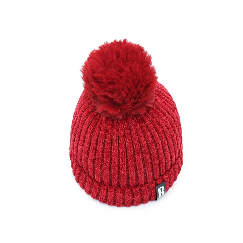 Winter Hats for Woman Chenille Ball Knitted Beanie Cap