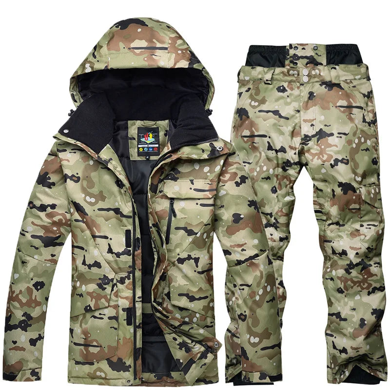 New Mens Camouflage Ski Suit Waterproof Breathable Set