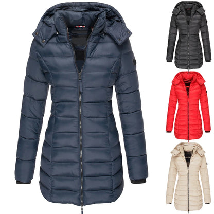 Winter Jackets for Women Zipper Hooded Cotton Padded Coat