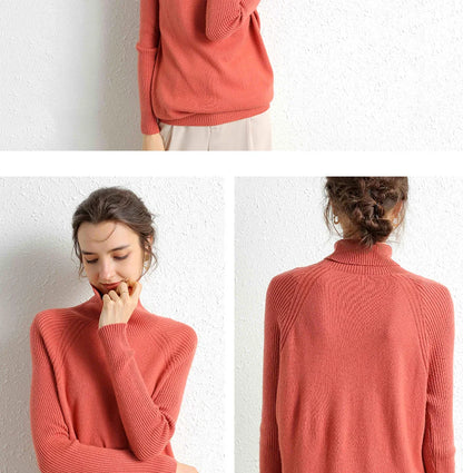 Women Turtleneck Merino Wool Cashmere Sweater Long Sleeves