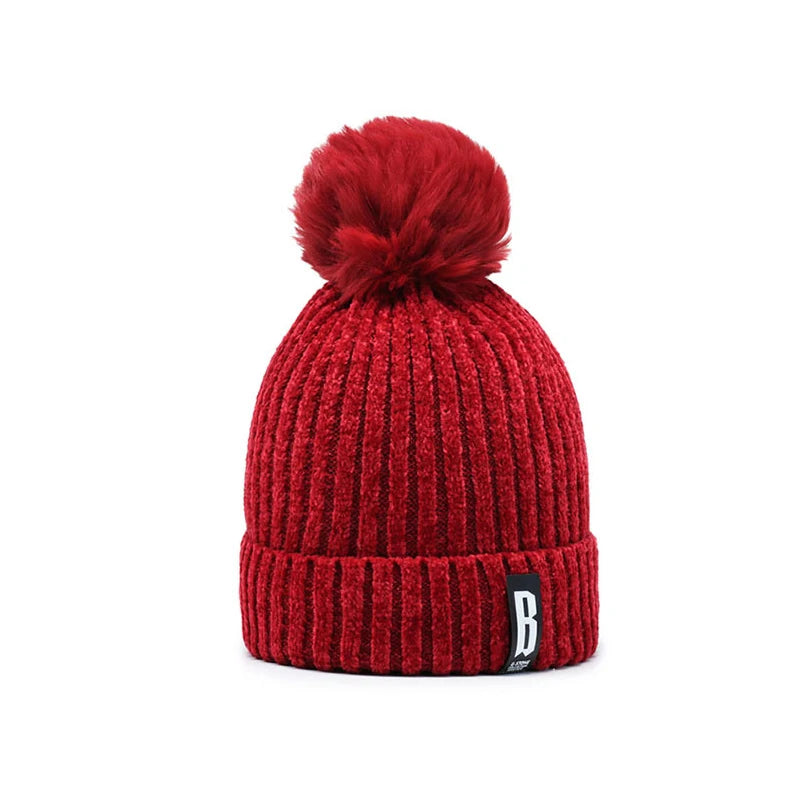 Winter Hats for Woman Chenille Ball Knitted Beanie Cap